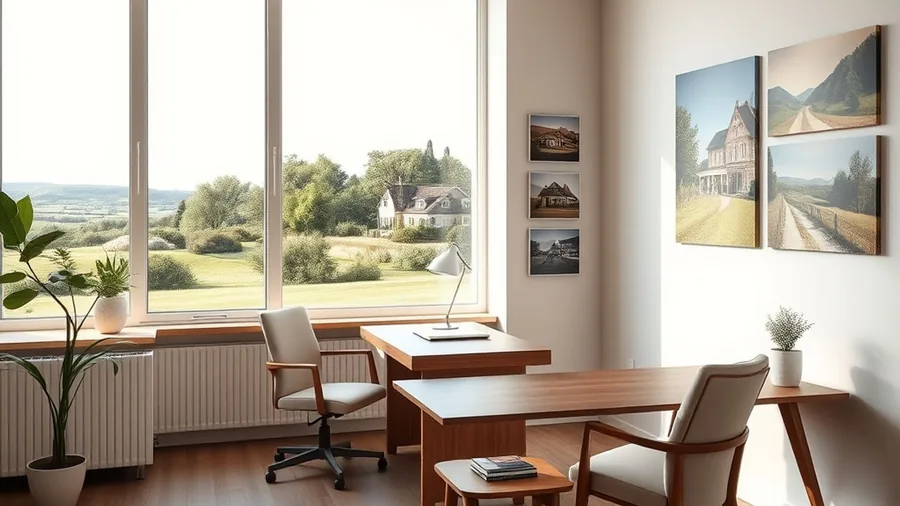 Vitrine d’une agence immobilière de centre-ville, annonces affichées